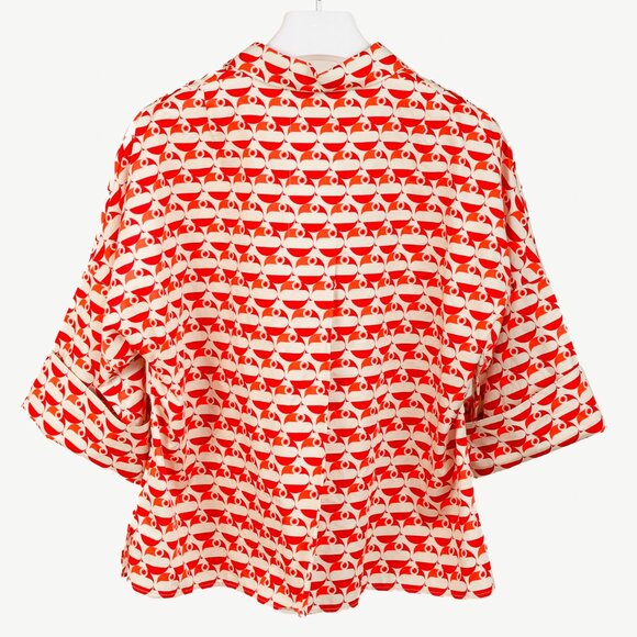 Akris Punto R/24 Off-White Cotton Satin Pelican Dot Printed Blouse - Picture 3 of 11